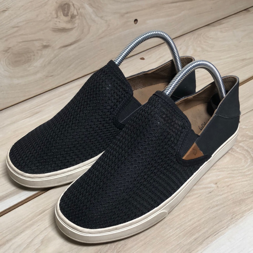 OluKai Women’s Pehuea Black and White Slip-On Loafers